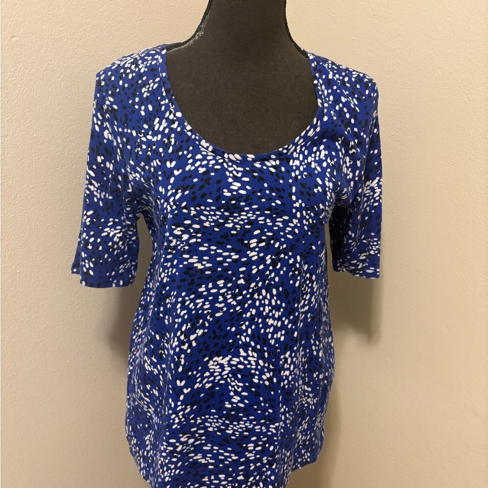 Chico's Blue and White Short Sleeve Top